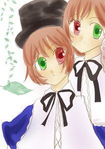 Rating: Safe Score: 0 Tags: 2girls black_ribbon brown_hair green_eyes hat heterochromia image leaf long_sleeves looking_at_viewer multiple_girls neck_ribbon pair red_eyes ribbon short_hair siblings sisters souseiseki suiseiseki twins upper_body User: admin