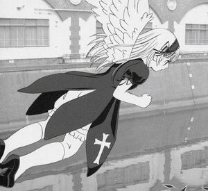 Rating: Safe Score: 0 Tags: 1girl angel_wings building closed_mouth dress feathered_wings frills greyscale hairband image kneehighs long_hair monochrome outdoors puffy_short_sleeves puffy_sleeves shoes short_sleeves solo standing suigintou wings User: admin