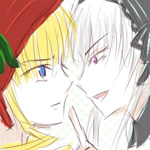 Rating: Safe Score: 0 Tags: blonde_hair blue_eyes close-up eyebrows_visible_through_hair face hat image multiple_girls pair shinku short_hair suigintou User: admin