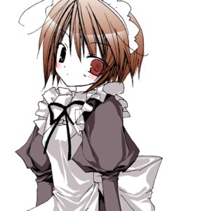 Rating: Safe Score: 0 Tags: 1girl apron blush closed_mouth dress eyebrows_visible_through_hair green_eyes image juliet_sleeves long_sleeves looking_at_viewer maid puffy_sleeves red_eyes simple_background solo souseiseki upper_body white_background User: admin