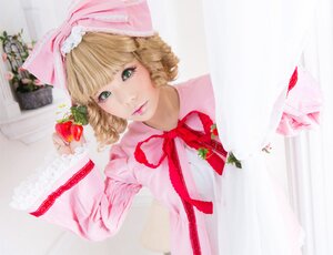 Rating: Safe Score: 0 Tags: 1girl bangs blonde_hair blurry bow curly_hair depth_of_field dress drill_hair flower food fruit green_eyes hair_bow hina_ichigo hinaichigo lips looking_at_viewer photo ribbon short_hair solo strawberry strawberry_print striped upper_body User: admin