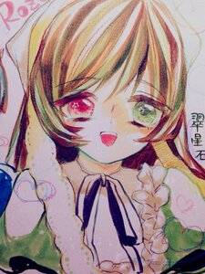 Rating: Safe Score: 0 Tags: 1girl :d bangs brown_hair eyebrows_visible_through_hair image long_hair looking_at_viewer neck_ribbon open_mouth smile solo suiseiseki traditional_media upper_body User: admin