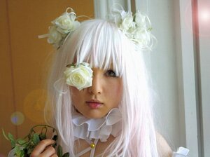 Rating: Safe Score: 0 Tags: 1girl bangs flower hair_ornament kirakishou lips long_hair portrait rose solo veil white_flower white_hair white_rose User: admin