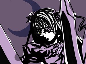 Rating: Safe Score: 0 Tags: 1girl akemi_homura barasuishou choker image kaname_madoka long_hair looking_at_viewer monochrome moon purple_background ribbon simple_background solo User: admin