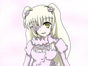 Rating: Safe Score: 0 Tags: 1girl blonde_hair breasts cleavage flower gradient gradient_background green_eyes hair_flower hair_ornament image kirakishou long_hair long_sleeves medium_breasts solo striped upper_body vertical_stripes User: admin