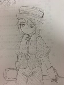 Rating: Safe Score: 0 Tags: 1girl bag capelet hat image monochrome ribbon short_hair sketch solo souseiseki traditional_media User: admin