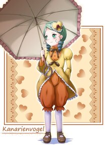 Rating: Safe Score: 0 Tags: 1girl black_umbrella blush flower full_body green_eyes green_hair hair_ornament heart holding_umbrella image kanaria long_sleeves parasol shoes smile solo umbrella User: admin