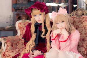 Rating: Safe Score: 0 Tags: 2girls blonde_hair blue_eyes blurry blurry_background blurry_foreground bow depth_of_field dress flower frills hair_bow indoors lips long_hair long_sleeves looking_at_viewer multiple_cosplay multiple_girls photo pink_bow rose siblings sitting tagme User: admin