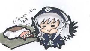 Rating: Safe Score: 0 Tags: 1girl black_eyes chibi image long_hair long_sleeves simple_background smile solo suigintou white_hair User: admin