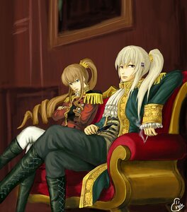 Rating: Safe Score: 0 Tags: aiguillette blonde_hair blue_eyes boots crossed_legs drill_hair epaulettes genderswap_(mtf) gloves image knee_boots long_hair military military_uniform pair ponytail prussia_(hetalia) shinku sitting suigintou uniform User: admin