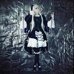 Rating: Safe Score: 0 Tags: 1girl broken broken_chain chain chained cuffs dress gothic_lolita handcuffs lolita_fashion long_hair shackles solo standing suigintou weapon white_hair User: admin