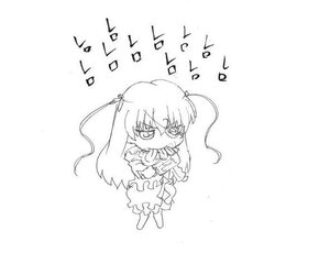 Rating: Safe Score: 0 Tags: 1girl barasuishou dress full_body greyscale image long_hair monochrome simple_background solo text_focus two_side_up white_background User: admin