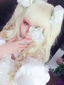 Rating: Safe Score: 0 Tags: 1girl animal_ears bangs blonde_hair fingernails flower kirakishou lips long_hair looking_at_viewer nail_polish ring solo upper_body yellow_eyes User: admin