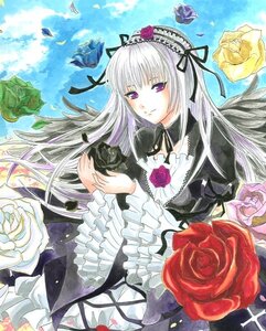 Rating: Safe Score: 0 Tags: 1girl dress flower frills hairband image lolita_fashion long_hair marker_(medium) pink_rose purple_eyes purple_rose red_flower red_rose ribbon rose silver_hair solo suigintou traditional_media white_hair wings yellow_flower User: admin