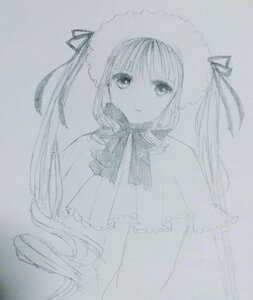 Rating: Safe Score: 0 Tags: 1girl bangs capelet dress eyebrows_visible_through_hair hair_ribbon image long_hair looking_at_viewer photo ribbon shinku solo traditional_media twintails upper_body User: admin
