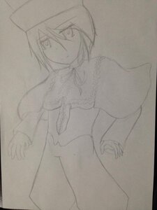 Rating: Safe Score: 0 Tags: 1girl bottomless capelet frills greyscale hair_between_eyes image looking_at_viewer monochrome short_hair smile solo souseiseki traditional_media User: admin