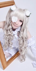 Rating: Safe Score: 0 Tags: 1girl animal_ears artist_name bangs closed_mouth dress eyepatch flower hair_flower hair_ornament kirakishou lace lips long_hair photo rose simple_background solo upper_body watermark white_dress white_flower white_hair white_rose User: admin