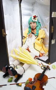 Rating: Safe Score: 0 Tags: 1girl aqua_hair dress electric_guitar flower guitar instrument kanaria long_hair pantyhose solo violin white_legwear yellow_dress User: admin