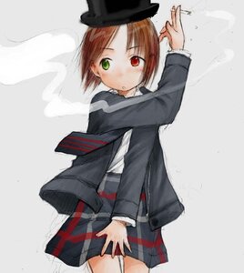 Rating: Safe Score: 0 Tags: 1girl bangs black_headwear blush brown_hair cowboy_shot green_eyes hat heterochromia image long_sleeves looking_at_viewer red_eyes school_uniform short_hair skirt solo souseiseki standing User: admin