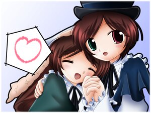 Rating: Safe Score: 0 Tags: 2girls ^_^ brown_hair closed_eyes dress green_dress hat heart heterochromia image long_sleeves multiple_girls open_mouth pair red_eyes short_hair siblings sisters smile souseiseki spoken_heart suiseiseki twins User: admin