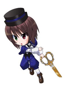 Rating: Safe Score: 0 Tags: 1girl :o brown_footwear brown_hair chibi full_body green_eyes hat heterochromia image long_sleeves pants red_eyes solo souseiseki top_hat white_background User: admin