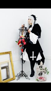 Rating: Safe Score: 0 Tags: 1girl bangs black_dress bouquet closed_eyes flower letterboxed long_sleeves solo standing suigintou white_hair User: admin