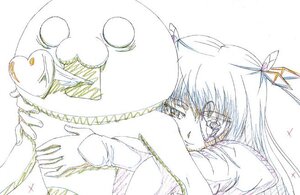 Rating: Safe Score: 0 Tags: 1girl barasuishou hair_ribbon hug image long_hair long_sleeves monochrome ribbon simple_background solo User: admin