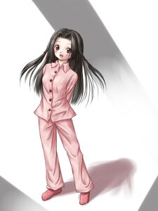 Rating: Safe Score: 0 Tags: 1girl black_hair blush buttons full_body human image kakizaki_megu long_hair long_sleeves looking_at_viewer open_mouth pajamas pink_pants shadow slippers solo standing User: admin