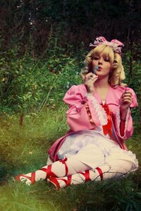 Rating: Safe Score: 0 Tags: 1girl blonde_hair dress grass hat hinaichigo lips makeup realistic ribbon sitting solo white_dress yakumo_yukari User: admin
