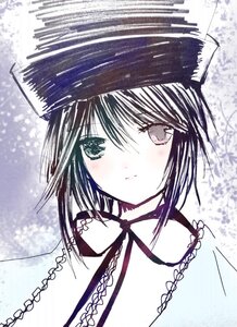 Rating: Safe Score: 0 Tags: 1girl bangs black_hair black_headwear blush closed_mouth hariruri hat image looking_at_viewer monochrome short_hair smile solo souseiseki spot_color upper_body usami_renko User: admin