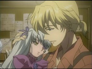 Rating: Safe Score: 0 Tags: 1boy 1girl barasuishou black_border blonde_hair dress eyepatch frills green_eyes hair_ornament image letterboxed long_hair solo User: admin