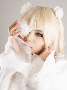 Rating: Safe Score: 0 Tags: 1girl bangs blonde_hair flower kirakishou lips long_hair long_sleeves looking_at_viewer sleeves_past_wrists solo sweater upper_body white_flower User: admin