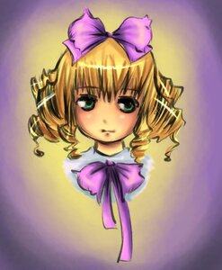 Rating: Safe Score: 0 Tags: 1girl blonde_hair bow drill_hair gradient gradient_background green_eyes hair_bow hina_ichigo hinaichigo image looking_at_viewer pink_bow purple_bow solo twin_drills User: admin