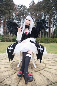Rating: Safe Score: 0 Tags: 1girl black_legwear dress frills gothic_lolita lolita_fashion long_hair outdoors solo suigintou thighhighs tree User: admin