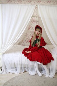 Rating: Safe Score: 0 Tags: 1girl blonde_hair bonnet curtains dress long_hair no_shoes pantyhose red_dress shinku sitting solo white_legwear window User: admin