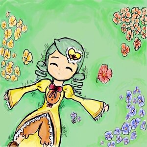 Rating: Safe Score: 0 Tags: 1girl bow bug butterfly dress drill_hair flower grass green_hair image insect kanaria long_sleeves lying on_back one_eye_closed solo User: admin
