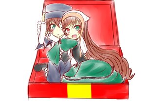 Rating: Safe Score: 0 Tags: 2girls :d :o blush brown_hair dress green_dress green_eyes hat head_scarf image in_box long_hair long_sleeves looking_at_viewer multiple_girls open_mouth pair siblings simple_background sisters smile souseiseki suiseiseki twins very_long_hair white_background User: admin