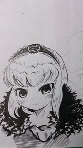Rating: Safe Score: 0 Tags: 1girl bangs blush closed_mouth collarbone frilled_hairband greyscale hairband image looking_at_viewer monochrome smile solo suigintou traditional_media User: admin
