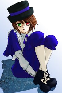 Rating: Safe Score: 0 Tags: 1girl blue_dress brown_hair dress frills full_body green_eyes hat heterochromia image leg_hug long_sleeves looking_at_viewer pantyhose red_eyes short_hair sitting solo souseiseki top_hat white_legwear User: admin