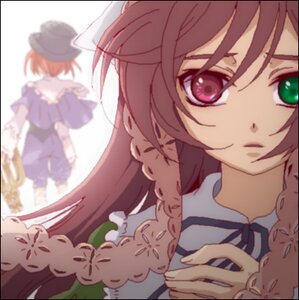 Rating: Safe Score: 0 Tags: blurry blurry_background blurry_foreground braid brown_hair depth_of_field green_eyes hat image long_hair long_sleeves looking_at_viewer multiple_girls pair pointy_ears red_eyes ribbon shirt short_hair souseiseki suiseiseki twin_braids vest white_shirt wings User: admin