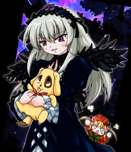 Rating: Safe Score: 0 Tags: 2girls >_< black_wings blonde_hair dress frills hairband image lolita_hairband long_hair long_sleeves looking_at_viewer multiple_girls pink_eyes shinku silver_hair solo suigintou wings User: admin