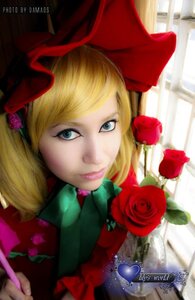 Rating: Safe Score: 0 Tags: 1girl artist_name blonde_hair blue_eyes bow copyright_name flower food lips looking_at_viewer red_flower red_rose rose shinku solo watermark web_address User: admin