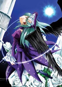 Rating: Safe Score: 0 Tags: 1girl black_wings dress flower frilled_sleeves frills full_moon green_hair hand_on_own_head head_tilt image lolita_fashion long_hair long_sleeves looking_at_viewer looking_back moon night pillar red_eyes rozen_maiden sky solo standing suigintou very_long_hair wings User: admin