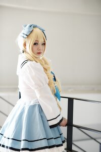 Rating: Safe Score: 0 Tags: 1girl 3d blonde_hair blue_eyes blurry blurry_background braid depth_of_field dress hair_over_shoulder jewelry long_hair long_sleeves looking_at_viewer photo railing shinku solo solo_braid white_dress User: admin