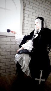 Rating: Safe Score: 0 Tags: 1girl black_dress dress flower gothic gothic_lolita lolita_fashion long_sleeves sitting solo suigintou veil white_hair User: admin