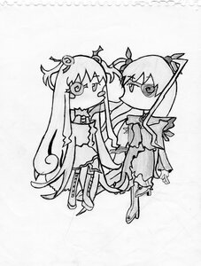 Rating: Safe Score: 0 Tags: 2girls barasuishou bow dress drill_hair greyscale hair_ornament hairpin image kaname_madoka kirakishou long_hair magical_girl monochrome multiple_girls pair short_twintails thighhighs twintails two_side_up User: admin