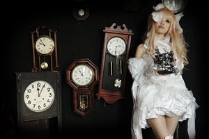 Rating: Safe Score: 0 Tags: 1girl analog_clock blonde_hair clock dress flower gears kirakishou lips long_hair pocket_watch skull solo watch white_dress User: admin