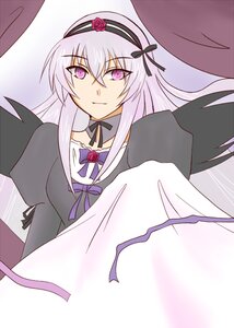 Rating: Safe Score: 0 Tags: 1girl black_dress black_ribbon black_wings choker dress feathered_wings flower hairband image long_hair long_sleeves looking_at_viewer pink_eyes ribbon rose silver_hair solo suigintou wings User: admin