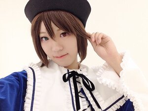 Rating: Safe Score: 0 Tags: 1girl bangs beret black_ribbon brown_hair closed_mouth frills hat heterochromia lips long_sleeves looking_at_viewer neck_ribbon ribbon short_hair simple_background smile solo souseiseki striped upper_body User: admin
