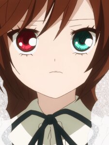 Rating: Safe Score: 0 Tags: 1 1girl black_ribbon blush brown_hair close-up closed_mouth face hair_between_eyes image looking_at_viewer neck_ribbon red_eyes ribbon shirt short_hair simple_background solo suiseiseki User: admin